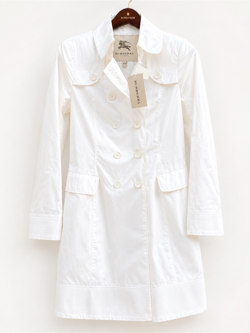 NWT Burberry London White Belted Trench Coat Women’s US 8 Made Italy - Picture 3 of 8